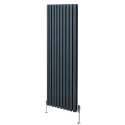 Oval søjleradiator og ventiler - 1800 mm x 600 mm – Antracitgrå
