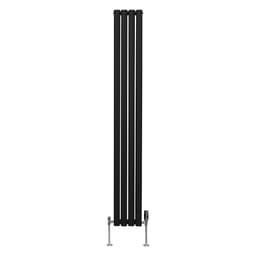 Oval kolonneradiator - 1800 mm x 240 mm - svarte og kromventiler TRV