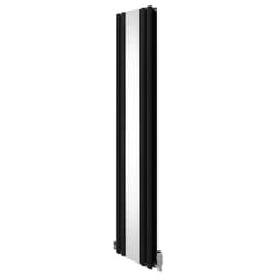 Oval søyle radiator med speil og ventiler - 1800 mm x 380 mm - svart