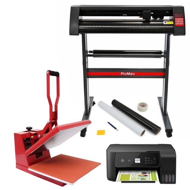 PixMax 38 cm Clam-varmepresse, vinylskærer, printer, ukrudtspakke
