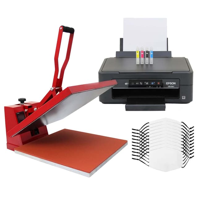 10 sublimeringsmasker, Clam 38 cm varmepresse og Epson-printer