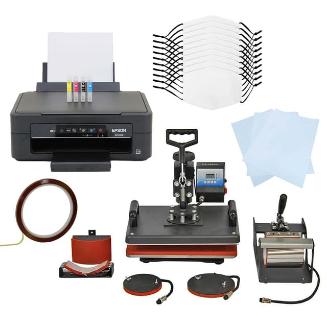 10 sublimeringsmasker, 5-i-1 varmepresse og Epson-printer