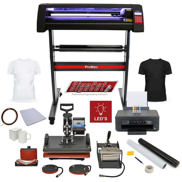 PixMax Da Vinci-pakke 5-i-1 varmepresse, LED-belyst vinylskærer, printer, tilbehør