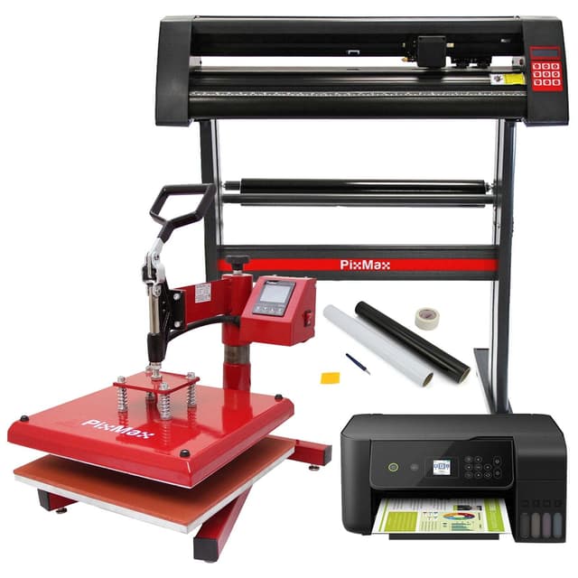 PixMax 38 cm svingvarmepresse, vinylskærer, printer, ukrudtspakke