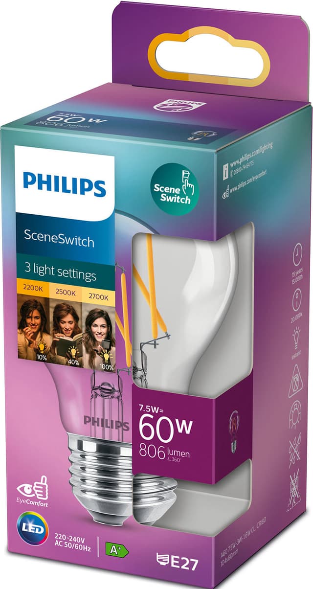 Philips Classic Scene Switch A60 LED-pære 8W E27