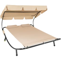 tectake Dubbel solsäng Livorno med soltak för två personer 195 x 185 x 175 cm Svart/Beige