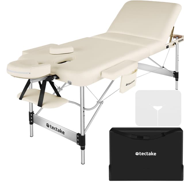 tectake 3 zons massagebänk Phuket med aluminiumram, inklusive bärväska 212 x 103 x 90 cm Beige