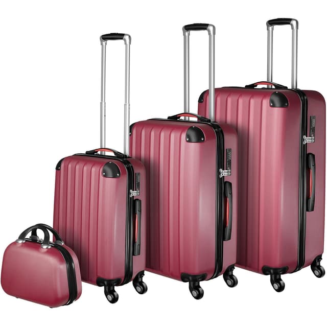 tectake Resväskor 4 set Pucci, bagage av ABS-hårdplast 30.5 x 48 x 75 cm Vinröd