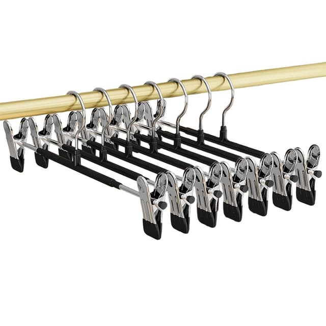 10-Pack Halkfria Byxhängare med Justerbara Clips - PVC-Belagda Klädhängare Black