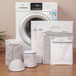 Grovmasket vaskepose sett med syv deler (liten, medium, stor, ekstra stor, sylinder, BH-pose, skall)