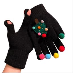 Juletre Vinter Søte Kreative Fem-Finger Varme Strikkehansker Sort