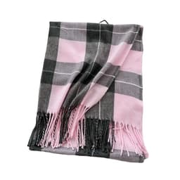 Kashmirliknande halsduk med rutig och vridna fransar Rosa