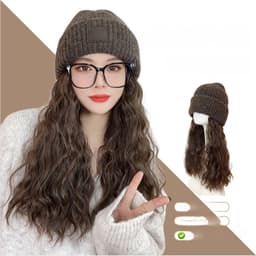 Stilig strikket lue parykk - Ett stykke bølgemønster hårhatt kombinasjon for høst/vinter kaffe