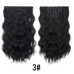 Lang Bølgete Clip-in Hårforlengelse - Svart Høytemperaturfiber Parykk