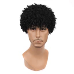 Sort Kort Krøllet Paryk til Mænd - Højtemperatur Fiber Hårstykke