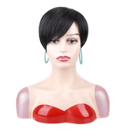 Svart Syntetisk Parykk for Kvinner med Sidepannelugg - Kort Rett Hår