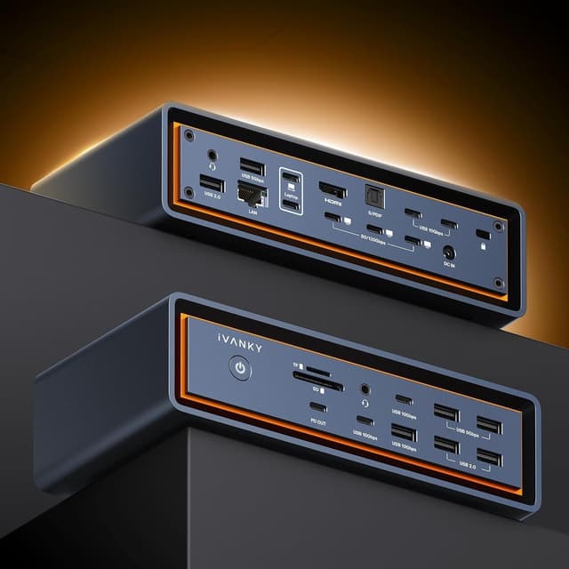 iVANKY FusionDock Max 2 Thunderbolt5 23-i-1 Dockningsstation för Mac M1/M2/M3/M4/M5 Pro/Max 120Gbps Trippla skärmar 6K@60Hz 140W PD Windows inkompatibel