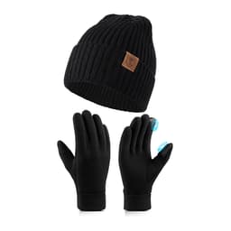 Strikket lue og hanskersett - svart M Tykklinjelue + hansker