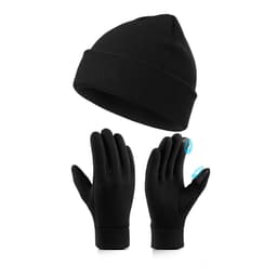 Strikket lue og hanskersett - svart L Tynnlinjelue + hansker