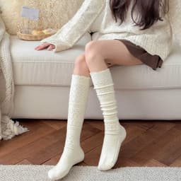 Kasjmirblanding Leggsokker - Varme Strikkede Over Kne Høye Sokker for Kvinner Hvit