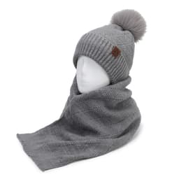 Tvådelat set vintervarm stickad mössa och halsduk Grå