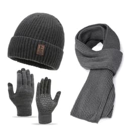 Varm stickad 3-delad set för män: mössa, halsduk och handskar Grå