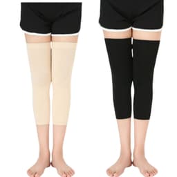 Knehøye benvarmersokker i bomull for luftkondisjonerte rom Svart + Beige