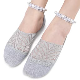 Mångsidiga strumpor med spets och pärlor (2 par) Grå