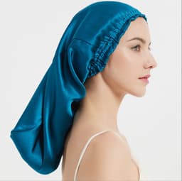 Lang sateng sovehette for kvinner, myk silkemyk sovehette for langt hår Blå