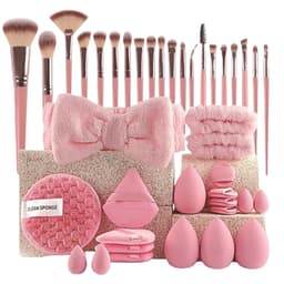 40-Dels Rosa Sminkebørstesett med Svamper og Tilbehør - Komplett Skjønnhetssett