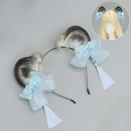 Lolita Panda Øre Hårbøyle - Blå Plysj Hårbøyle med Dusker