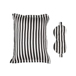 Stripet silkeøyemaske og putetrekksett - Reisefølge for søvn Hvit+svart