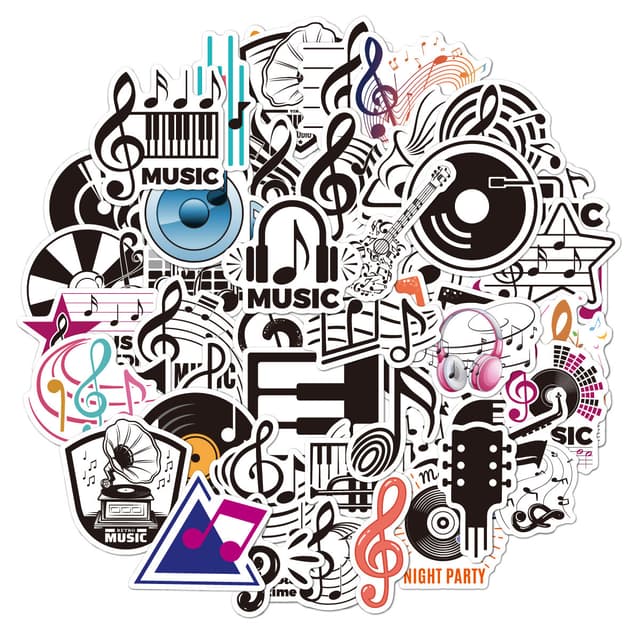 Musiknotklistermärken - 50 självhäftande vinylklistermärken