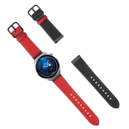 Klockarmband i äkta läder - 22 mm Svart+röd Svart spänne