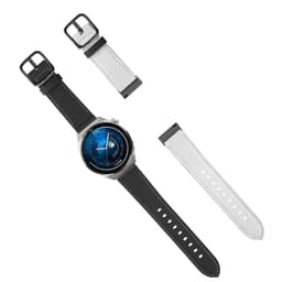 Klockarmband i äkta läder - 22 mm Svart + Vit Svart spänne