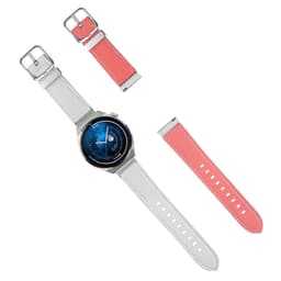 Aito nahkaranneke - 22mm Pinkki + valkoinen Hopeinen solki