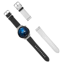 Klokkerem i ekte skinn - 22 mm Svart + Hvit Sølvspenne