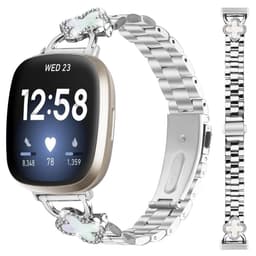 Tyylikäs hopeanvärinen apilanlehti ruostumattomasta teräksestä valmistettu ranneke, yhteensopiva Fitbit Versa 3/4/Sense 2 kanssa