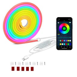 3M USB Neon LED Strip Lys - 60 LEDs/M, Bluetooth-kontroll, 3-tasters, med monteringsklips