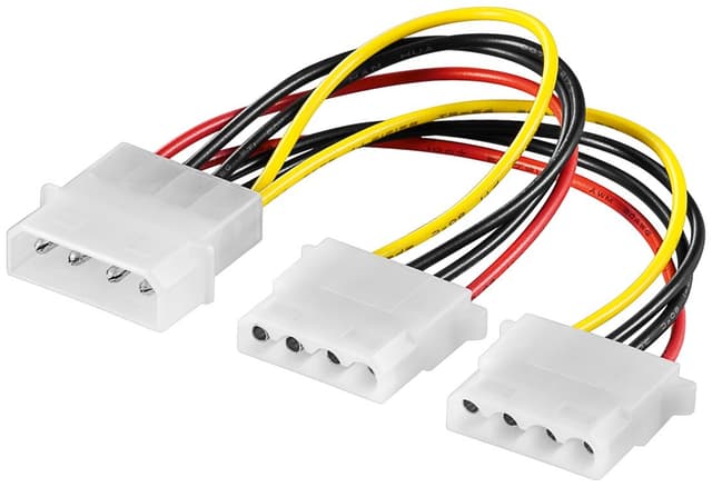 Y-strømkabel/adapter 5,25 til pc, 1x stik til 2x bøsning