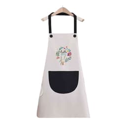 Valkoinen hihaton essu mustalla taskulla ja pupukuvioinnilla - vedenpitävä PVC-keittiöessu