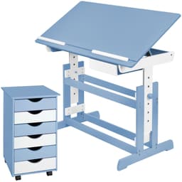 Skrivebord til barn, høydejusterbar og med rulleskap - blå