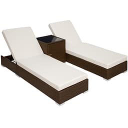 tectake Set med 2st solsängar och 1 bord i konstrotting 184 x 60 x 21 cm Antikbrun