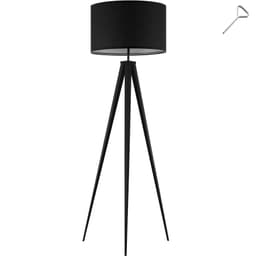 Gulvlampe Lunaris, tekstilskjerm, trebeinsstativ