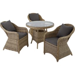 tectake Lyxig möbelgrupp i konstrotting med 3 fåtöljer och bord 71 x 60 x 84 cm Natur