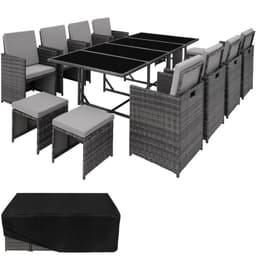tectake Polyrattan havemøbelsæt Palma med overtræk 53 x 53 x 87 cm Grå/Lysegrå
