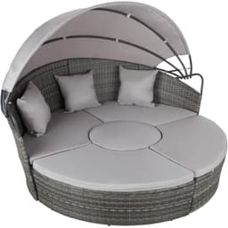tectake Rund daybed polyrattan med skygge 180 x 171 x 138 cm Grå
