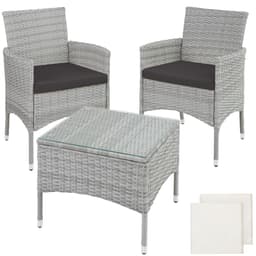 tectake Polyrattan havemøbelsæt Bern 84 x 60 x 61 cm Lysegrå