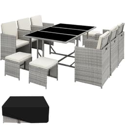 tectake Matgrupp Malaga i konstrotting inkl regnskydd 53 x 53 x 87 cm Ljusgrå
