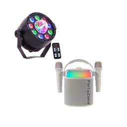 PartyZone karaoke-setti 2 mikrofonilla (valkoinen) & LED PAR-ASTRO 2-in-1 discovalo